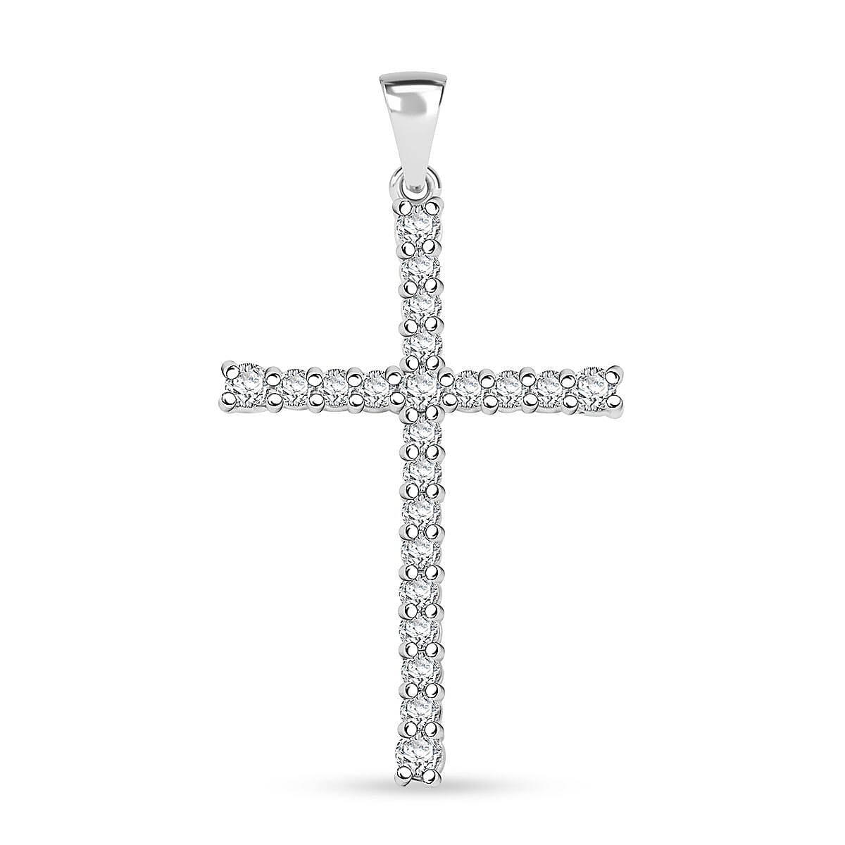 Simulated Diamond Cross Pendant in Rhodium Over Sterling Silver