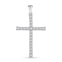 Simulated Diamond Cross Pendant in Rhodium Over Sterling Silver