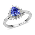 Tanzanite and Natural White Zircon Halo Ring in Platinum Over Sterling Silver 1.00 ctw - Sticky add to cart bar