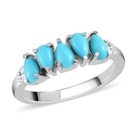 AMERICAN Natural Sleeping Beauty Turquoise 5 Stone Ring in Stainless Steel 0.80 ctw
