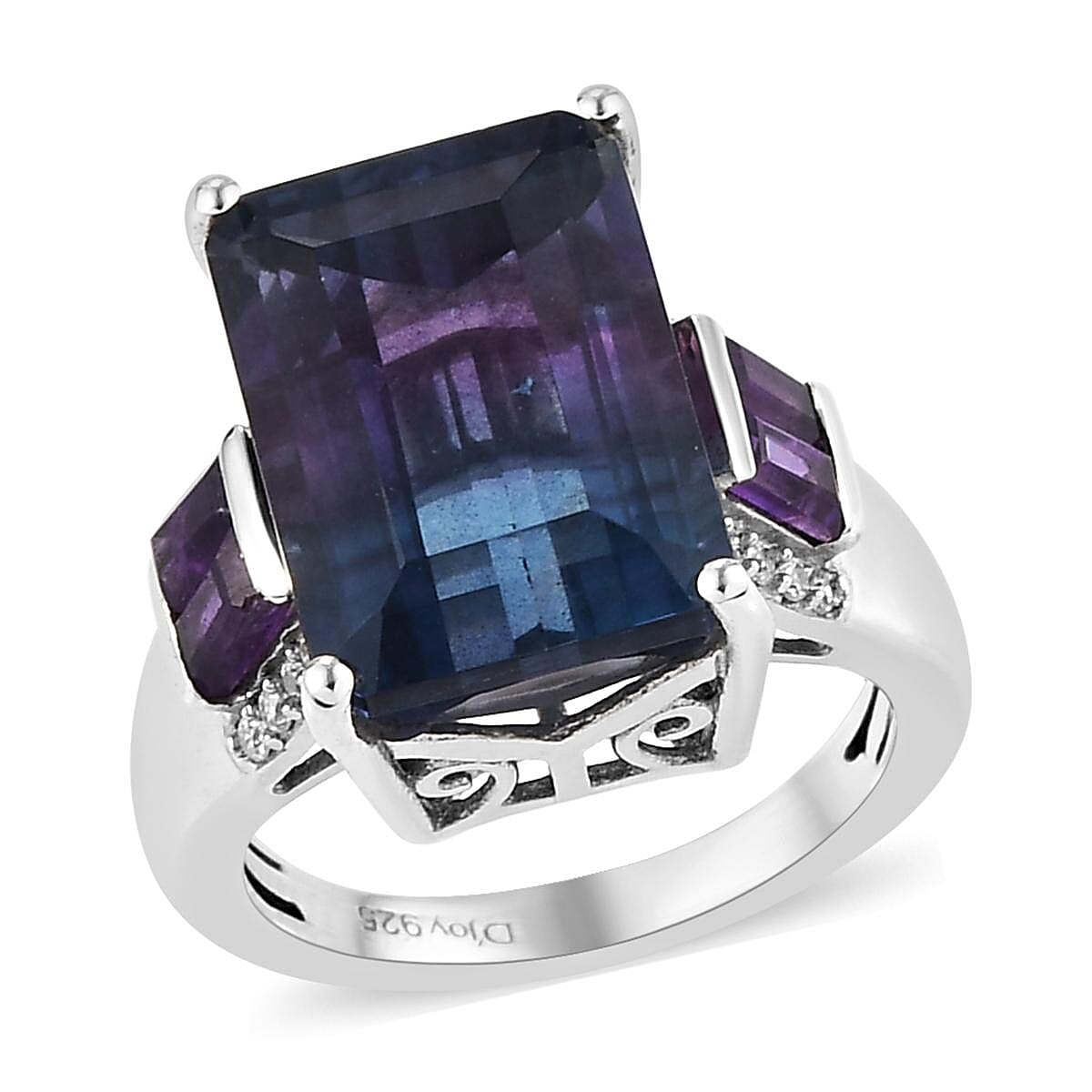 Bi Color Fluorite and Multi Gemstone Ring in Platinum Over Sterling Silver 9.80 ctw
