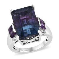 Bi Color Fluorite and Multi Gemstone Ring in Platinum Over Sterling Silver 9.80 ctw