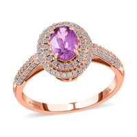 Certified & Appraised ILIANA 18K Rose Gold AAA Madagascar Purple Sapphire and G-H SI Diamond Double Halo Ring 3.85 Grams 1.40 ctw