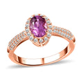Certified & Appraised ILIANA 18K Rose Gold AAA Madagascar Pink Sapphire and G-H SI Diamond Halo Ring 3.80 Grams 1.35 ctw - Sticky add to cart bar