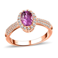 Certified & Appraised ILIANA 18K Rose Gold AAA Madagascar Pink Sapphire and G-H SI Diamond Halo Ring 3.80 Grams 1.35 ctw