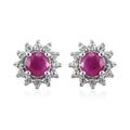 Premium Mozambique Ruby and Natural White Zircon Sunburst Stud Earrings in Platinum Over Sterling Silver 1.00 ctw - Sticky add to cart bar