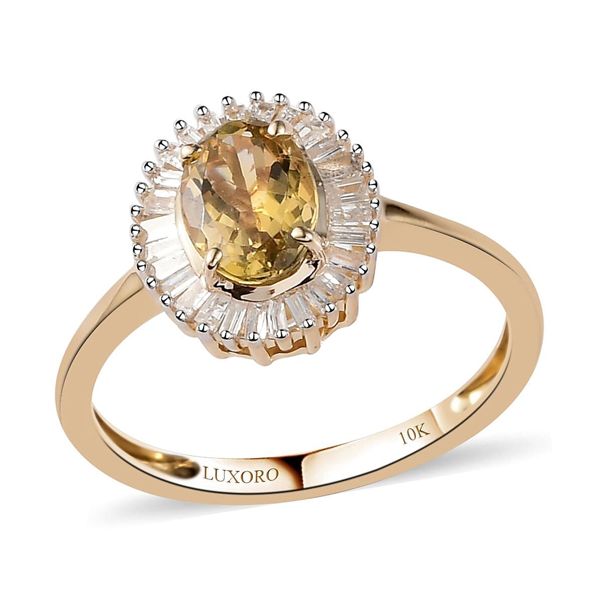 LUXORO 10K Yellow Gold Premium Natural Golden Tanzanite and Diamond Halo Ring 1.00 ctw