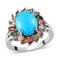 AMERICAN Natural Sleeping Beauty Turquoise and Multi-Tourmaline Cocktail Ring in Platinum Over Sterling Silver (Size 10.0) 4.35 ctw - Sticky add to cart bar