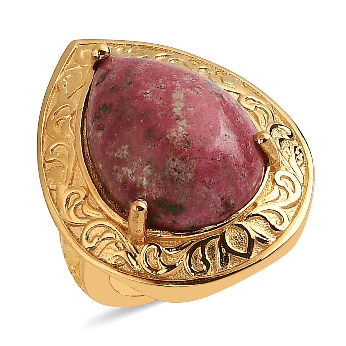 KARIS Norwegian Thulite Solitaire Ring in Black Oxidized and ION Plated 18K Yellow Gold (Size 10.0) 21.75 ctw