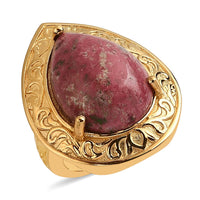 KARIS Norwegian Thulite Solitaire Ring in Black Oxidized and ION Plated 18K Yellow Gold (Size 10.0) 21.75 ctw