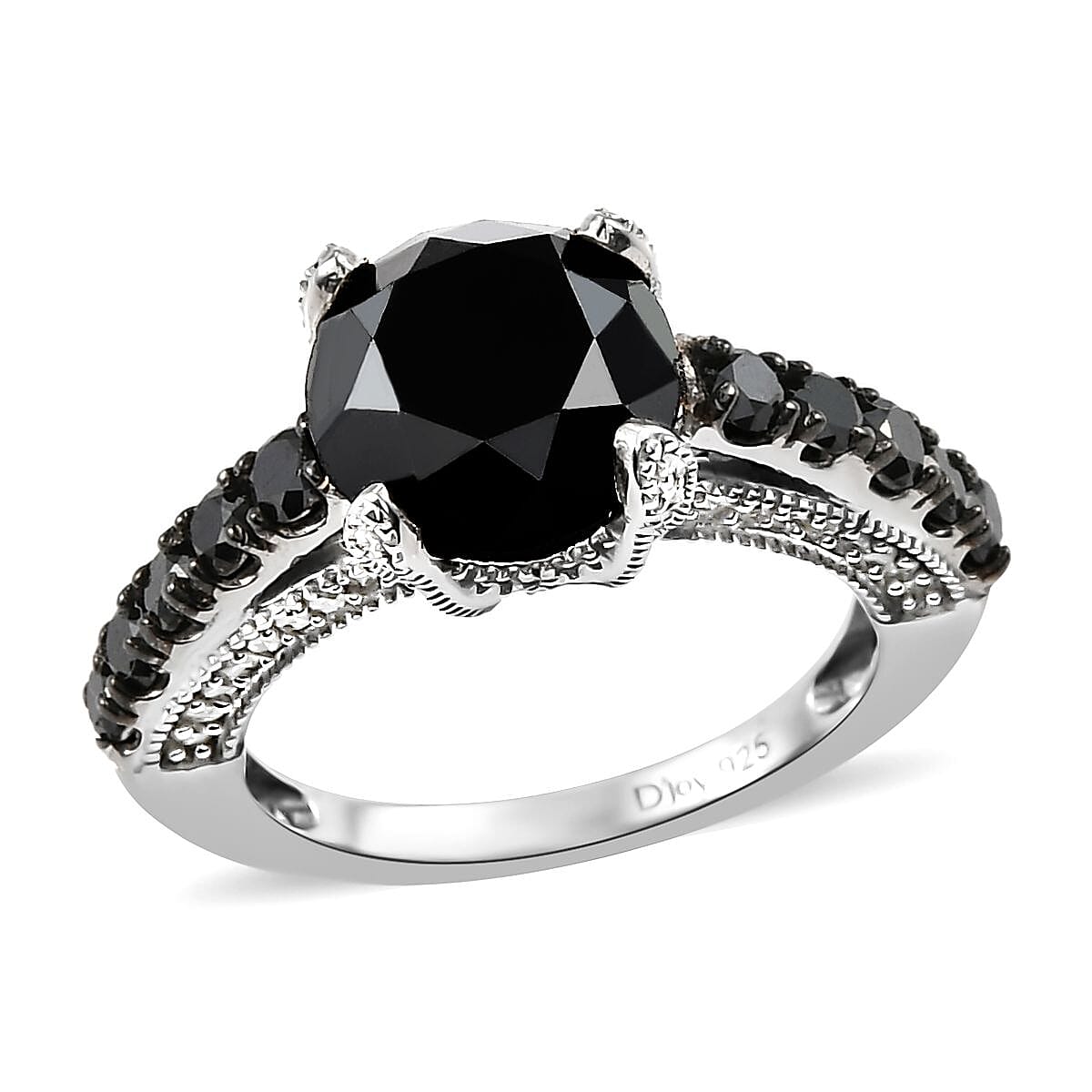 Black Diamond and Diamond Ring in Rhodium and Platinum Over Sterling Silver (Size 10.0) 5.00 ctw