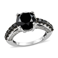 Black Diamond and Diamond Ring in Rhodium and Platinum Over Sterling Silver (Size 10.0) 5.00 ctw