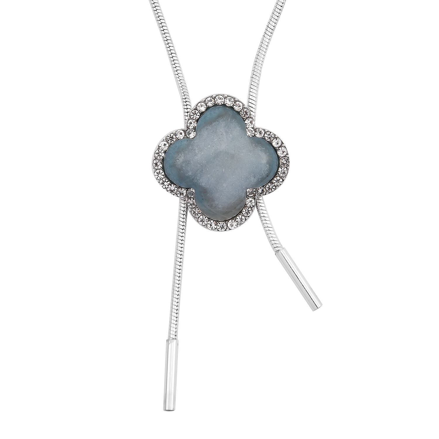 Dark Blue Amazonite and White Austrian Crystal Lariat Adjustable Necklace 18-36 Inches in Silvertone 30.00 ctw