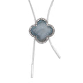 Dark Blue Amazonite and White Austrian Crystal Lariat Adjustable Necklace 18-36 Inches in Silvertone 30.00 ctw - Sticky add to cart bar
