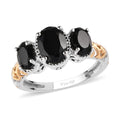 Natural Thai Black Spinel 3 Stone Ring in 14K YG and Platinum Over Sterling Silver 2.85 ctw - Sticky add to cart bar