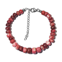 Norwegian Thulite Beaded Bracelet in Rhodium Over Sterling Silver (7.25-9.25In) 85.00 ctw