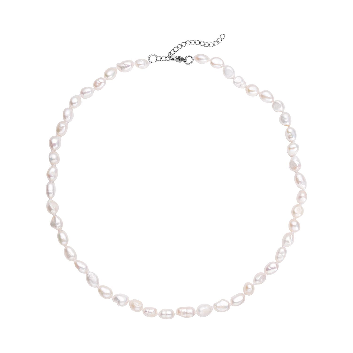 Double Shine White Freshwater Pearl 6-8mm Necklace 18 Inches in Stainless Steel