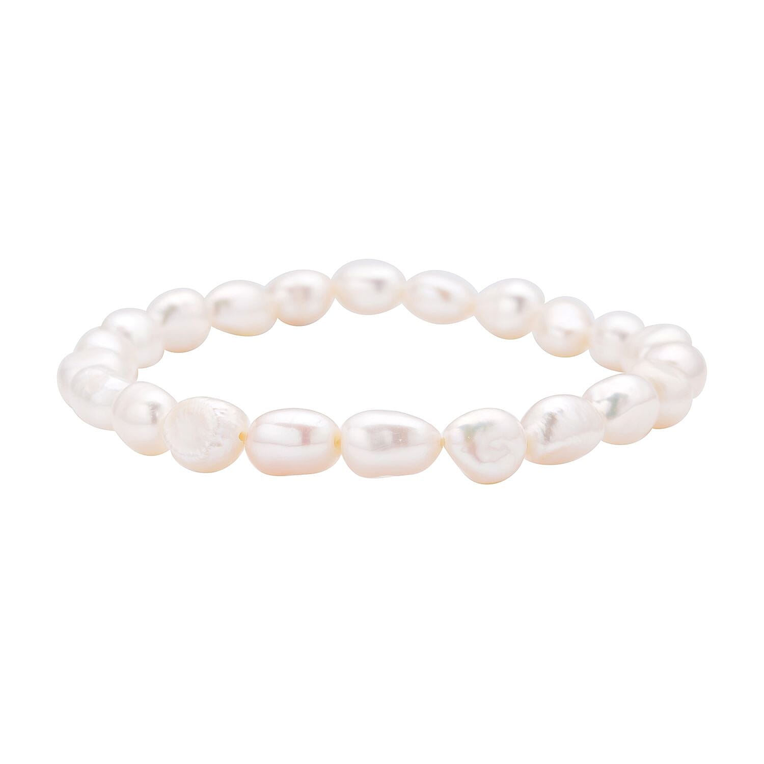 Double Shine White Freshwater Pearl Stretch Bracelet