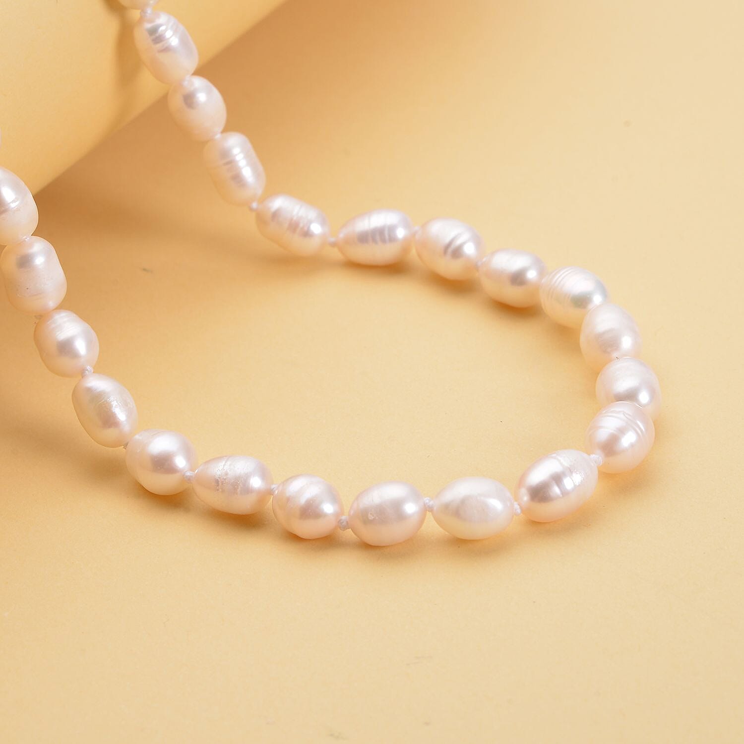 White Freshwater Pearl 6-8mm Necklace 18 Inches in Stainless Steel