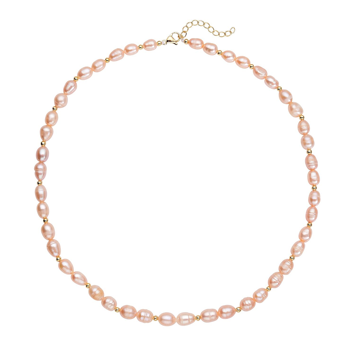 Peach Freshwater Pearl 6-8mm Necklace (18-20 Inches) in Goldtone