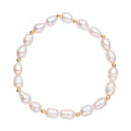 White Freshwater Pearl 6-8mm Stretch Bracelet in Goldtone - Sticky add to cart bar