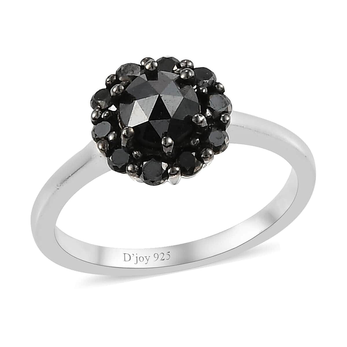 Rose Cut Black Diamond Ring in Rhodium and Platinum Over Sterling Silver 1.00 ctw