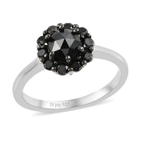 Rose Cut Black Diamond Ring in Rhodium and Platinum Over Sterling Silver 1.00 ctw