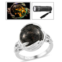 Natural Yooperlite Solitaire Ring in Platinum Over Sterling Silver 7.35 ctw with Free UV Torch