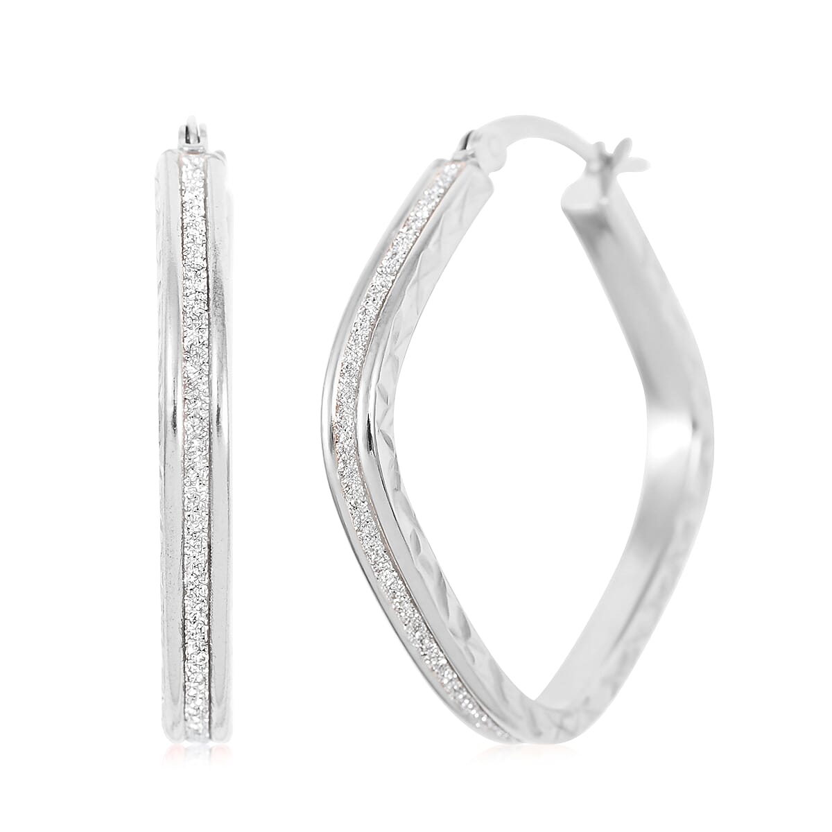 Sterling Silver Sparkle Squared Hoop Earrings (3.10 g)