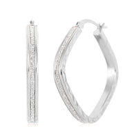 Sterling Silver Sparkle Squared Hoop Earrings (3.10 g)
