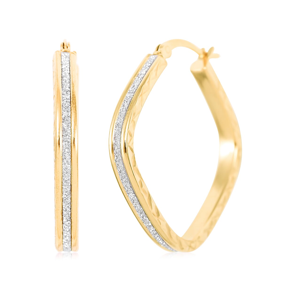 Sterling Silver Sparkle Squared Hoop Earrings (3.10 g)