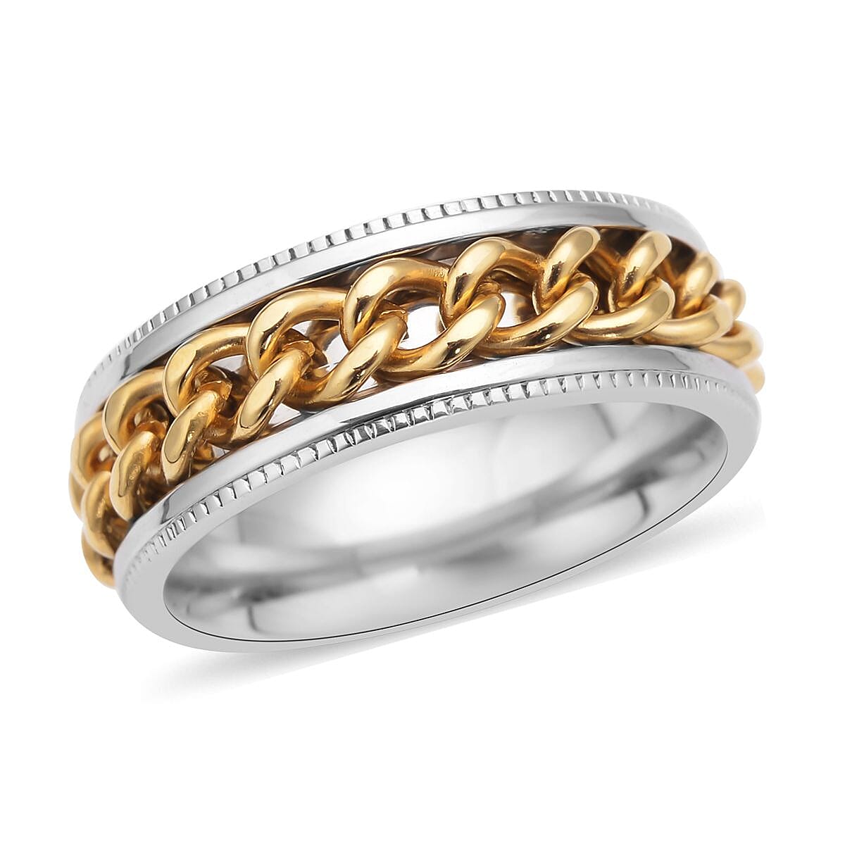 Cuban Chain Spinner Ring in ION Plated YG and Stainless Steel (1)
