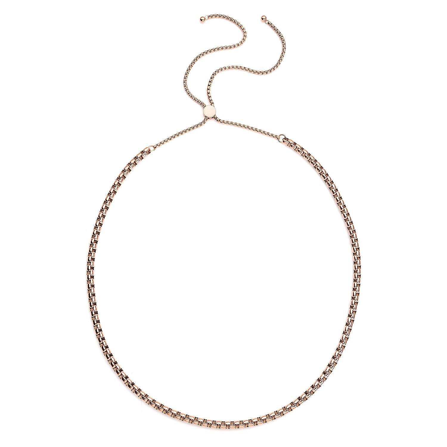 Shiny Box Link Necklace with Adjustable Ball (18-29 Inches) in ION Plated RG Stainless Steel