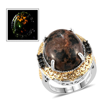 Yooperlite and Natural Thai Black Spinel Ring in Vermeil Yellow Gold and Platinum Over Sterling Silver (Size 8.0) 17.90 ctw - Product card gallery slide 1 (10176847675705)