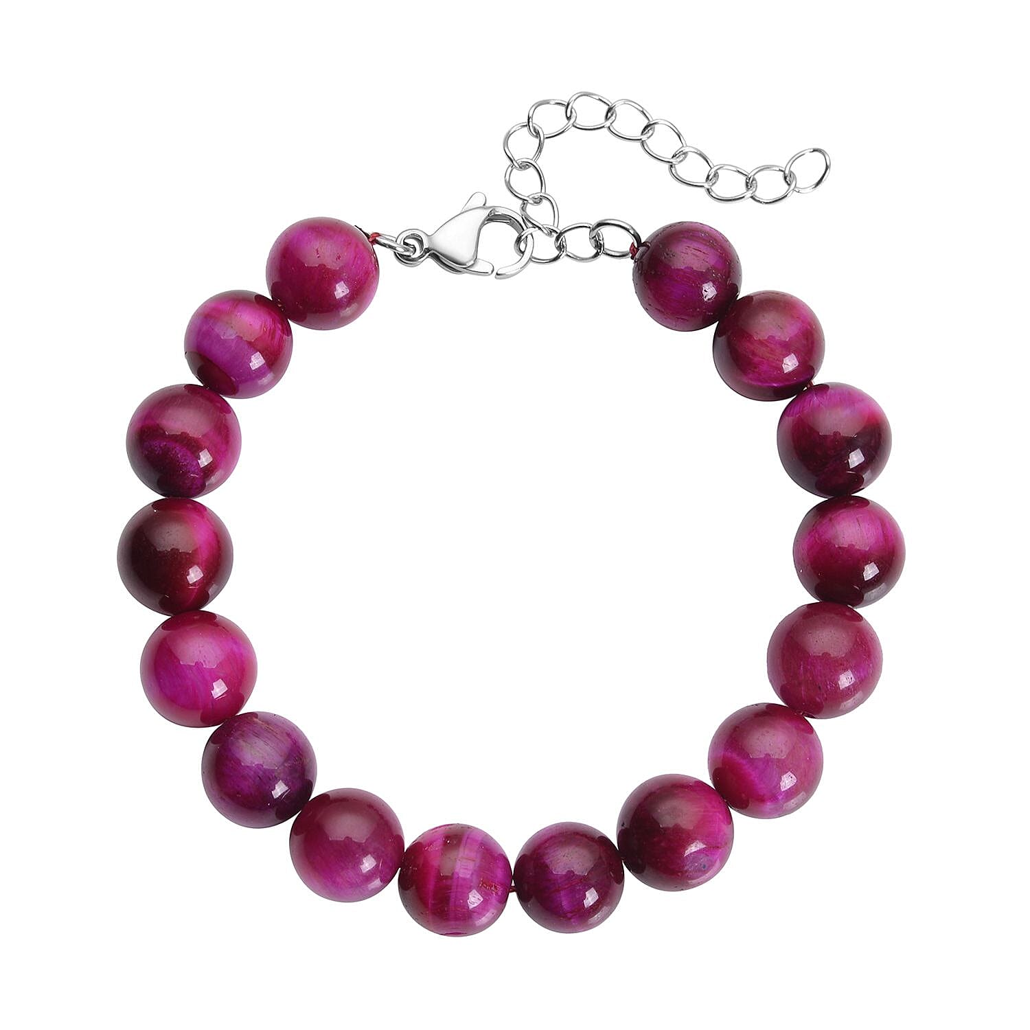 Bi-Color Tiger's Eye Beaded Bracelet in Stainless Steel (7-9In) 120.00 ctw