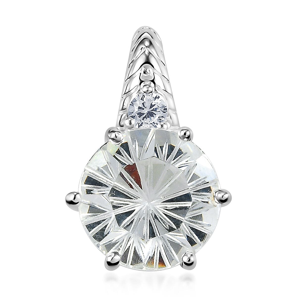 White Crystal Carving Cut and Simulated Diamond Pendant in Sterling Silver 5.55 ctw