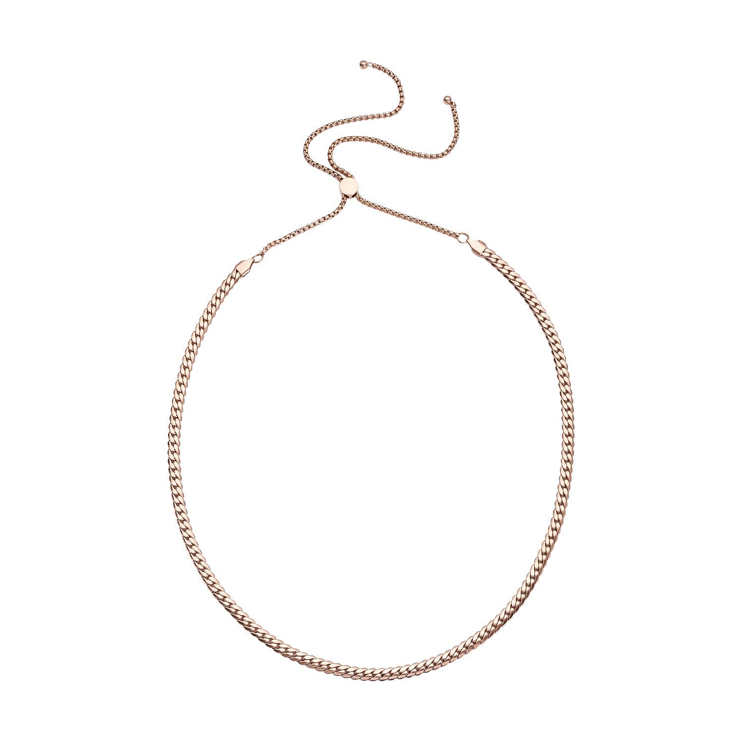 Curb Chain Lariat Necklace 18 Inches in ION Plated RG Stainless Steel