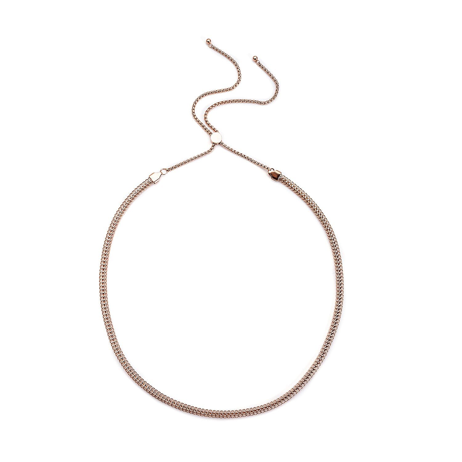 Fancy Mesh Chain Necklace with Adjustable Ball 18-29 Inches in ION Plated RG Stainless Steel