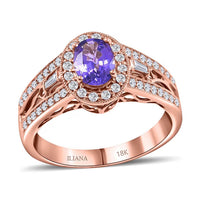 Certified & Appraised ILIANA 18K Rose Gold AAA Madagascar Purple Sapphire and G-H SI Diamond Halo Ring 5.50 Grams 1.40 ctw
