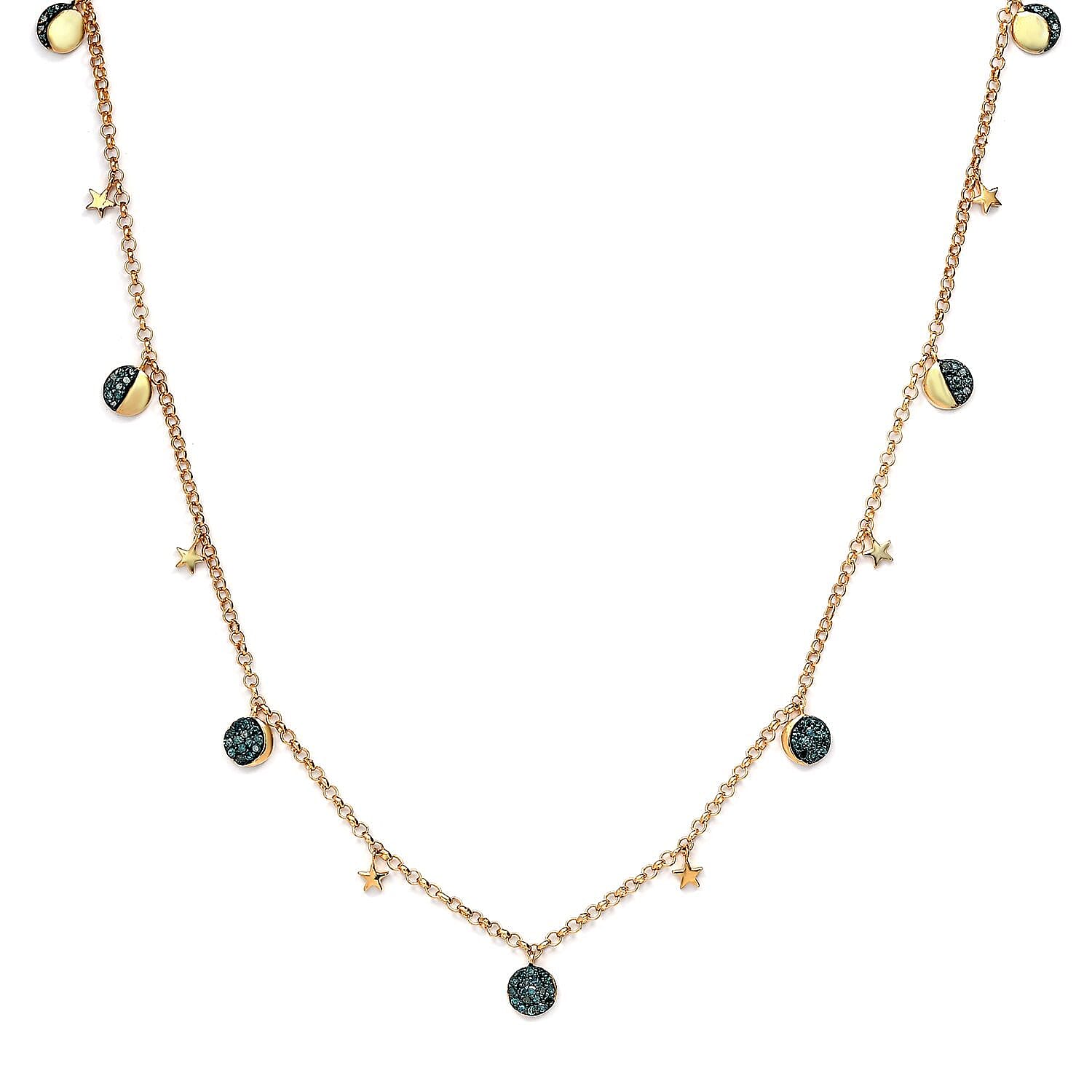 GP Celestial Dream Collection Blue Diamond Moon Phase Necklace 20 Inches in Vermeil Yellow Gold Over Sterling Silver 0.50 ctw