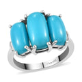 AMERICAN Natural Sleeping Beauty Turquoise and Diamond 3 Stone Ring in Platinum Over Sterling Silver 4.25 ctw - Sticky add to cart bar