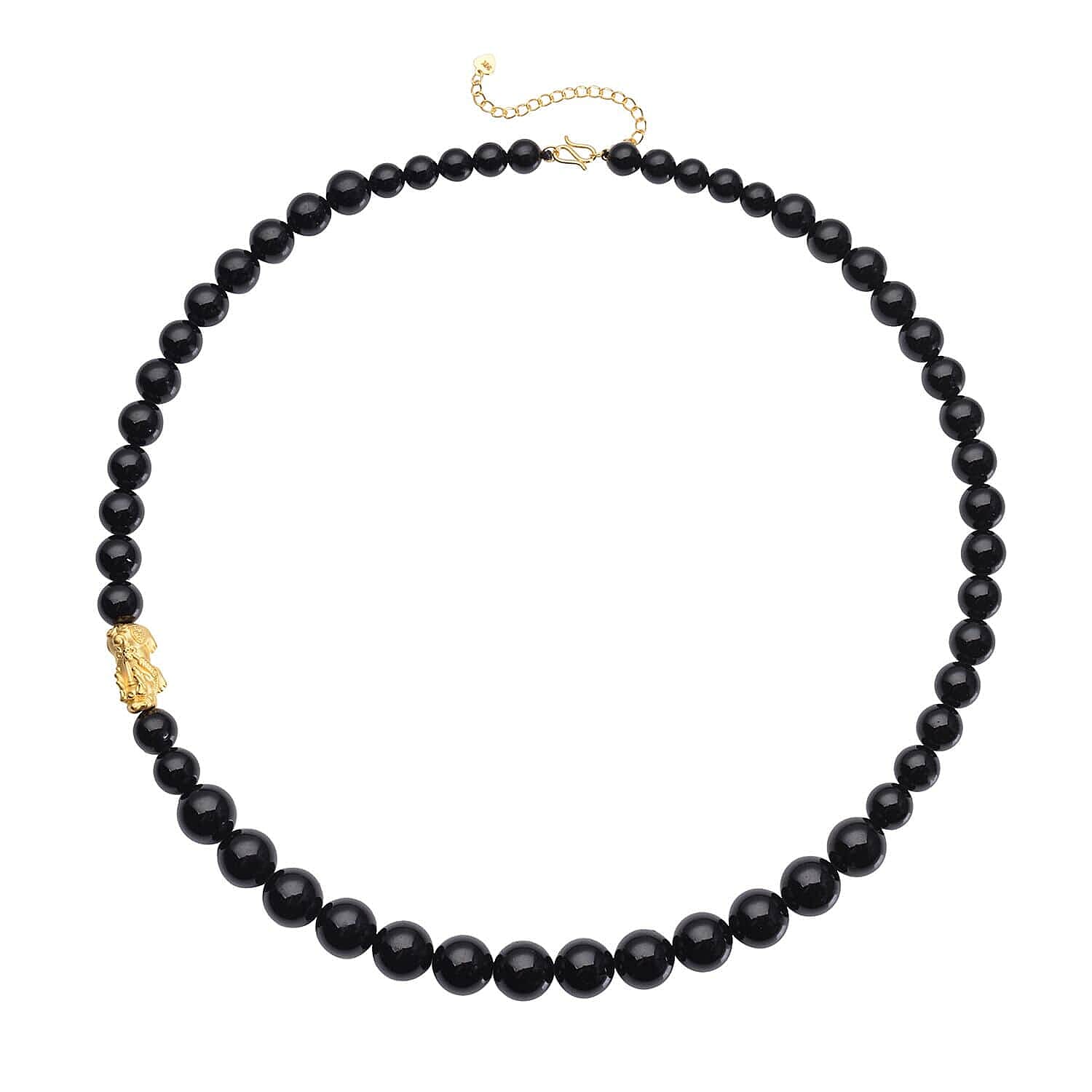 24K Yellow Gold AAAA Black Tourmaline Beaded Feng Shui Pi-xiu Necklace 18-20 Inches 270.00 ctw