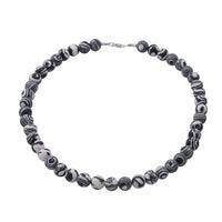 Black and White Color Malachite 10mm Beaded Necklace 18 Inches in Sterling Silver 250.00 ctw