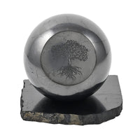 Tree of Life Engraved Shungite Sphere with Stand (8cm) Approx. 4472ctw