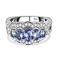 Tanzanite and White Zircon 1.84 ctw Ring in Platinum Over Sterling Silver (Size 11.5)