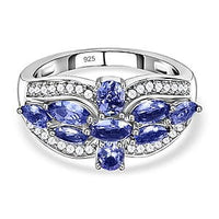 Tanzanite and White Zircon 1.52 ctw Ring in Platinum Over Sterling Silver (Size 10)
