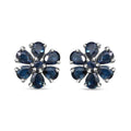 Indigo Sapphire and White Zircon Floral Stud Earrings in Platinum Over Sterling Silver 2.25 ctw - Sticky add to cart bar