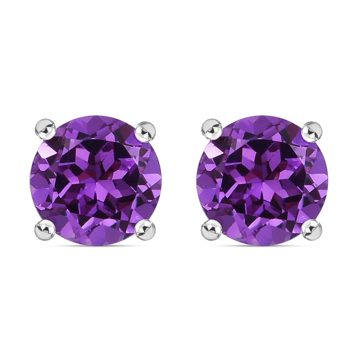 Lab Created Alexandrite Solitaire Stud Earrings in Sterling Silver 2.70 ctw