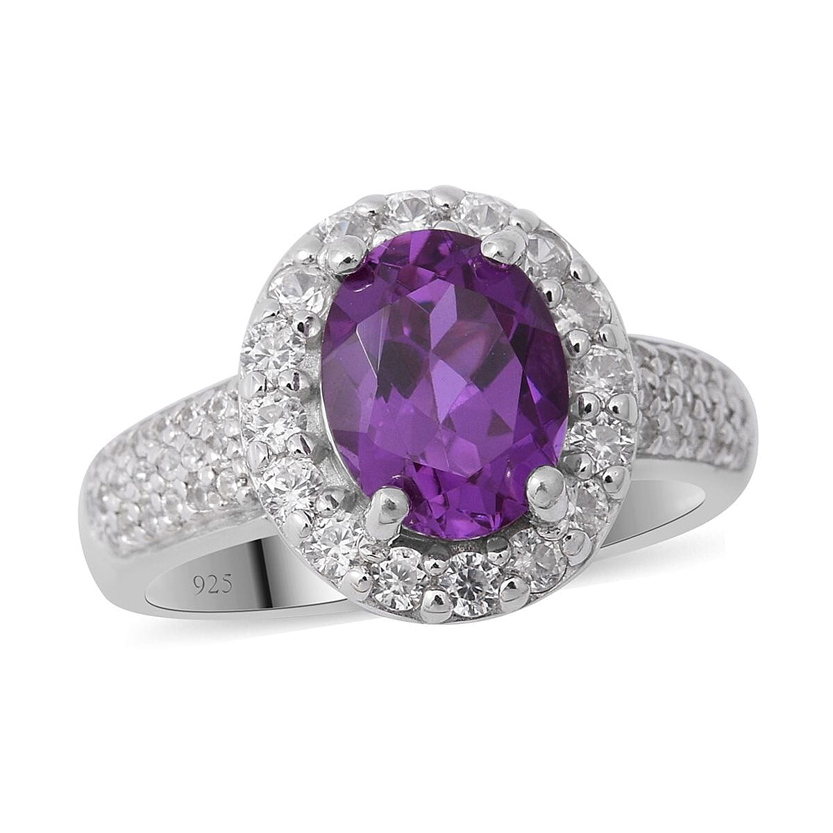Lab Created Alexandrite and Natural White Zircon Halo Ring in Platinum Over Sterling Silver 3.70 ctw