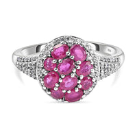 African Ruby and White Zircon Ring in Platinum Over Sterling Silver (Size 10.0) 3.49 ctw